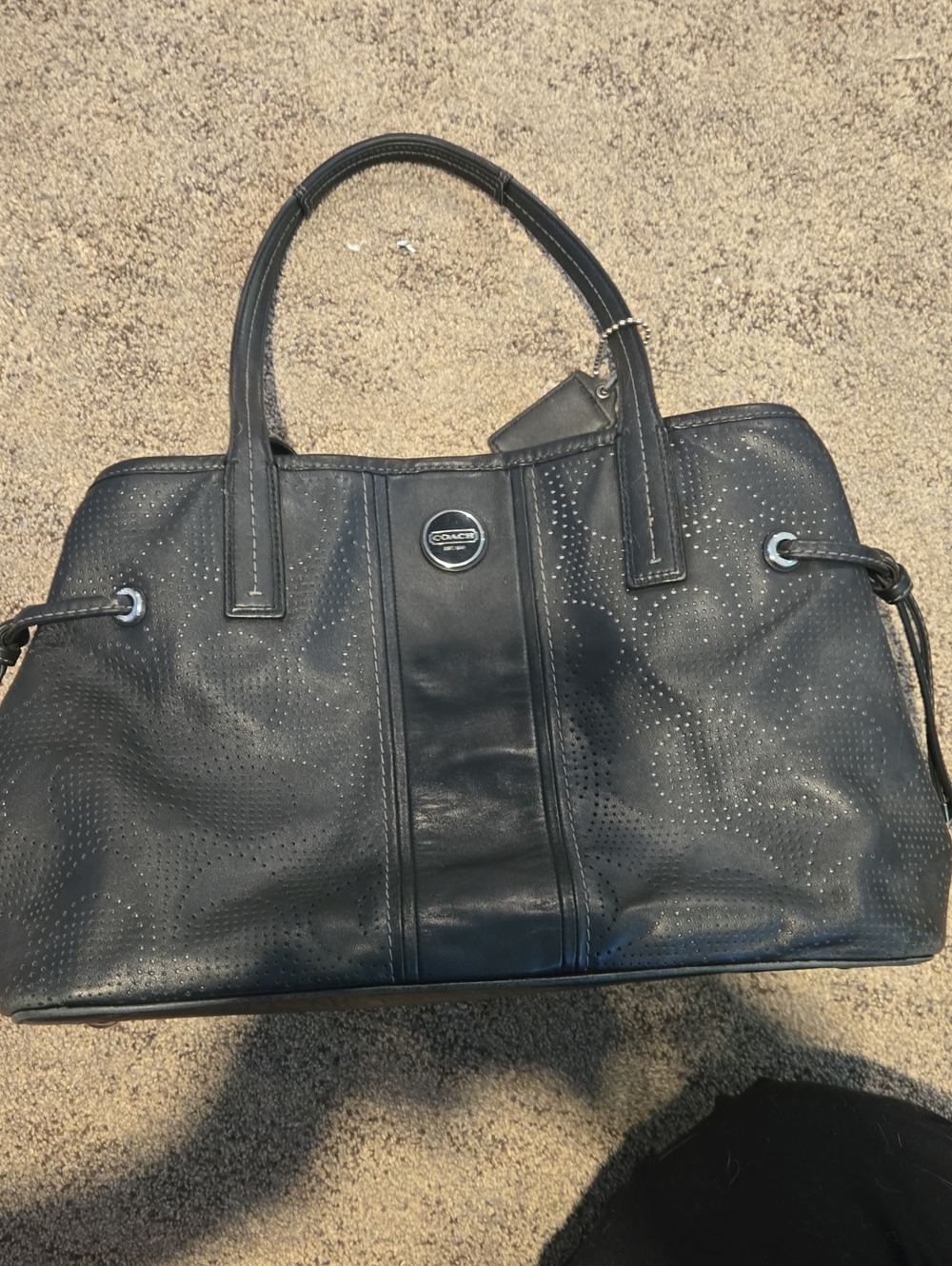 Coach Black Perforated Leather Satchel Tote